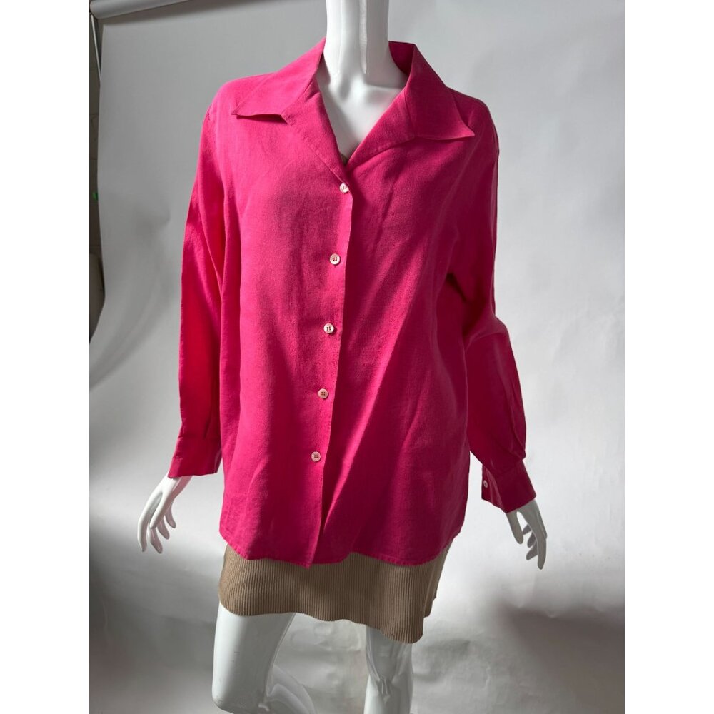 Vintage Accento By Marzotto Pink Button-Up Womens Blouse Made In Italy Long Slee